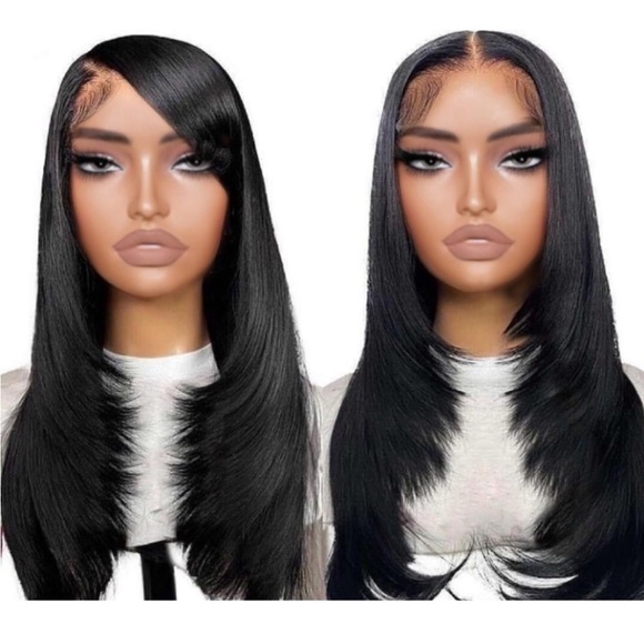 26” Black Wear and Go Glueless Wig with BangsLace Front Wigs for Women NEW